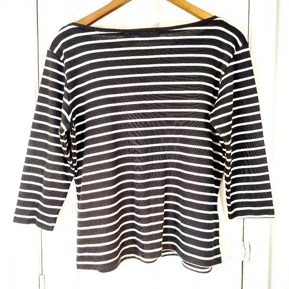 Vintage Design Assets B&W Sailor Striped Boat Neck Top with 3/4 Sleeves Sz XL - Picture 3 of 10